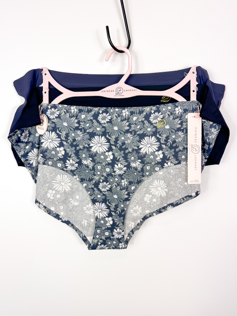 Chinese Laundry 3 Pack Hipster Panties- Black, Charcoal, Floral Print